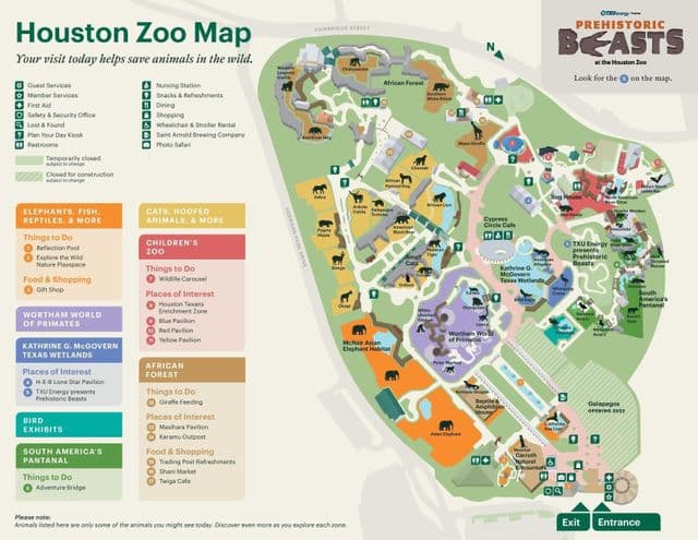 Mappa del parco dello zoo di Houston