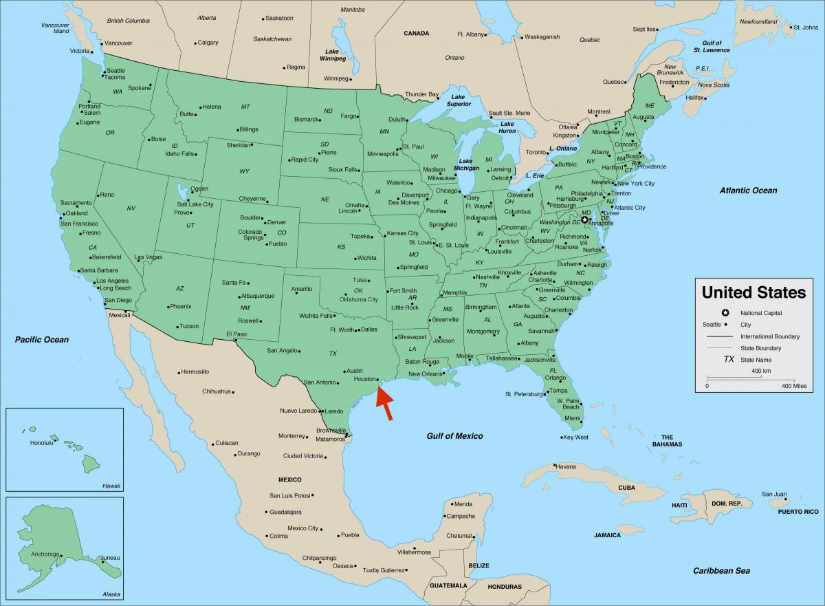 Houston su Texas - Mappa degli Stati Uniti