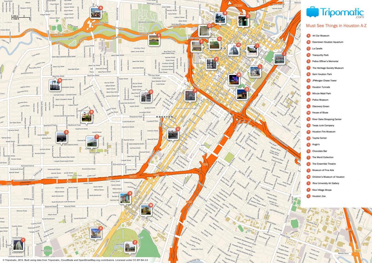 Mappa delle attrazioni di Houston