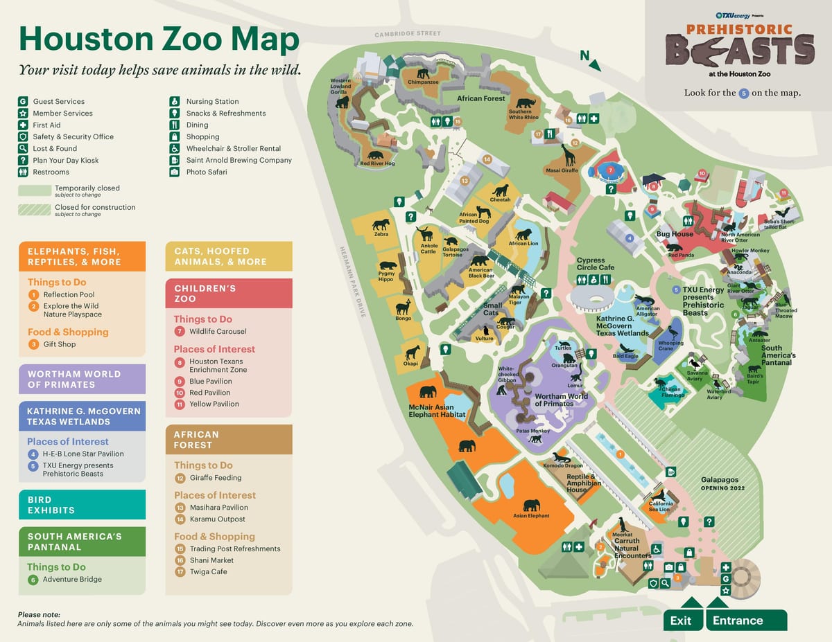 Mappa del parco dello zoo di Houston