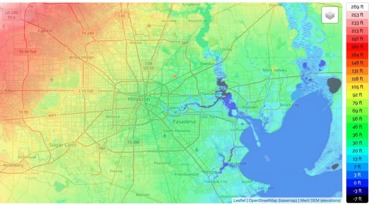 Mappa altimetrica di Houston